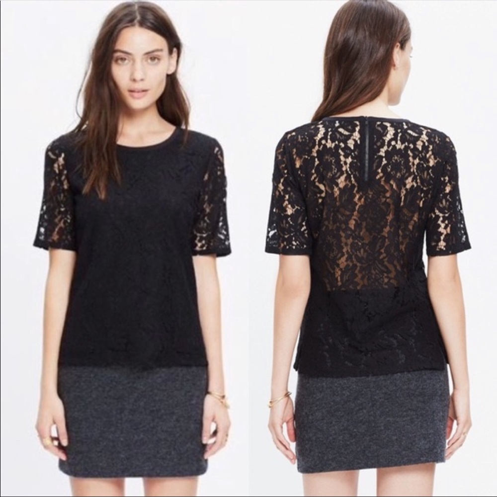 Madewell Lace Black Tee Size Small